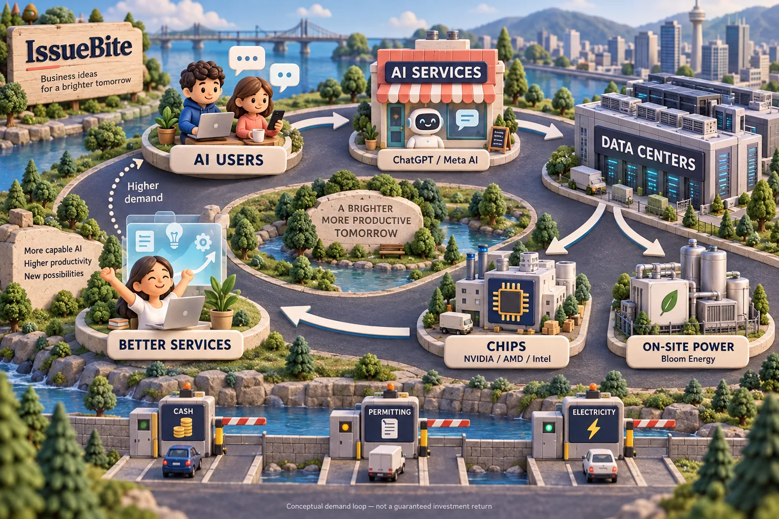 A city of businesses connected by AI demand